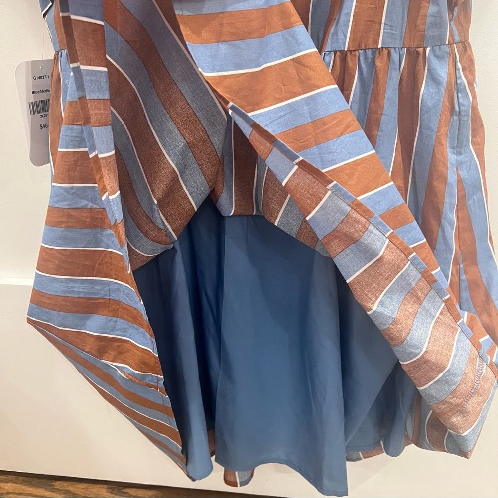 Hudson Gray Brown and Blue Striped Dress with Ruffles Medium - Picture 6 of 10